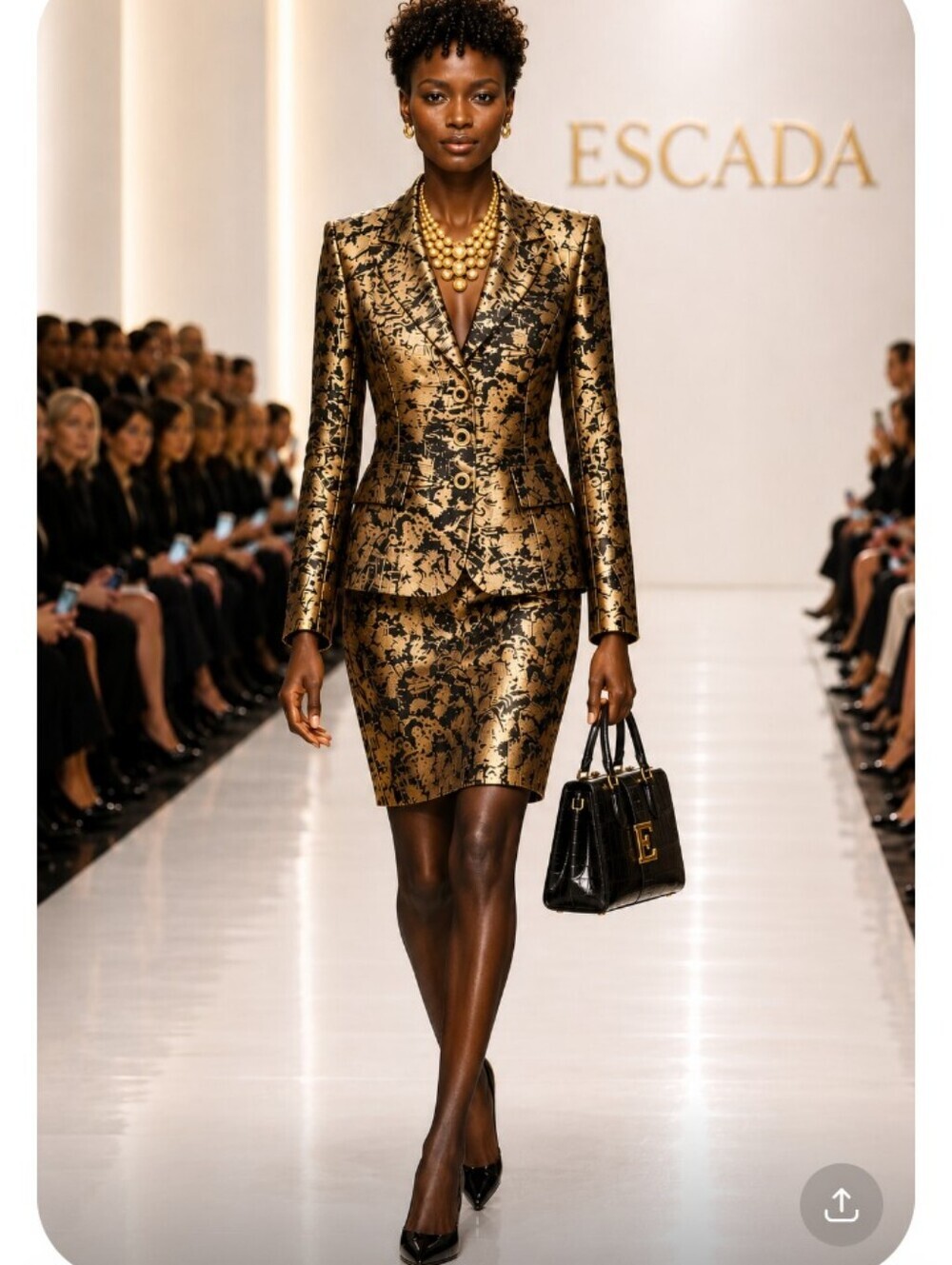 NEW! Elegant ESCADA Silk Blend Gold and Black Blazer Skirt Suit 8/6 USA GERMANY